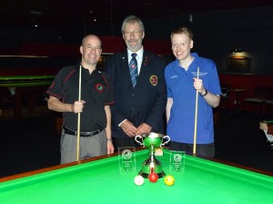 WEBSF Billiards Open Finalist 2018-19 - Steve Brookshaw winner & Ryan Mears Runner-up - Center Referee David Cook
