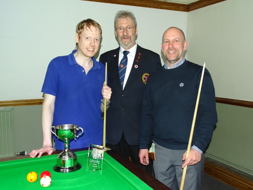 WOE Open Billiards Finalists - Ryan Mears, David Cook (Referee) & Graham Ward 2018-19